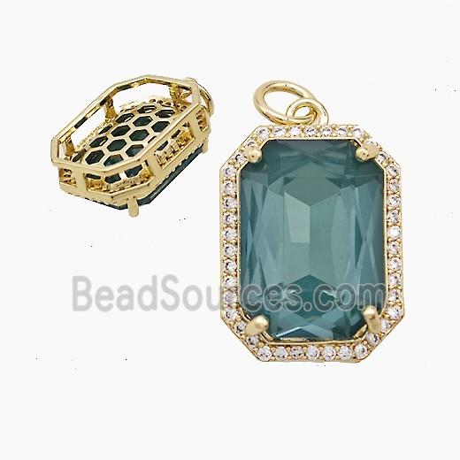 Copper Rectangle Pendant Pave Crystal Glass Gold Plated
