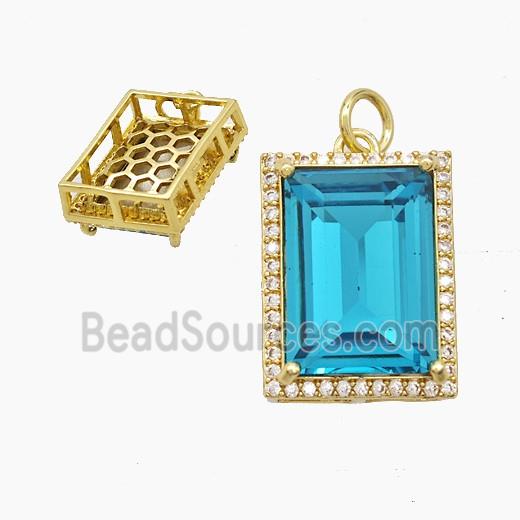 Copper Rectangle Pendant Pave Crystal Glass Gold Plated