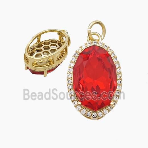 Copper Oval Pendant Pave Red Crystal Glass Gold Plated