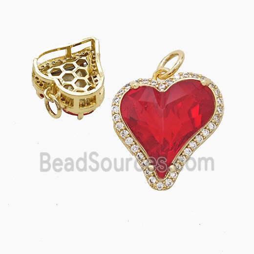 Copper Heart Pendant Pave Red Crystal Glass Gold Plated