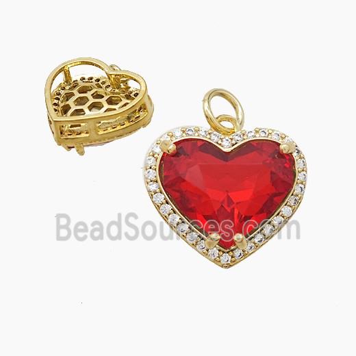 Copper Heart Pendant Pave Red Crystal Glass Gold Plated
