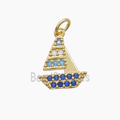 Copper Sailboat Pendant Pave Zirconia Gold Plated