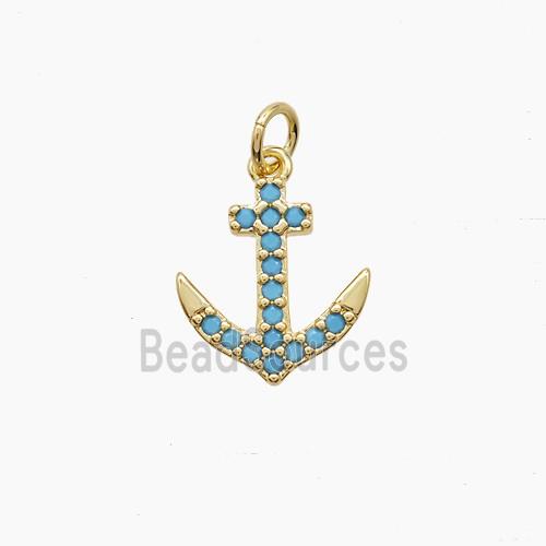 Copper Anchor Pendant Pave Zirconia Gold Plated