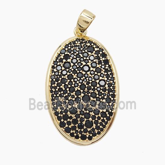 Copper Oval Pendant Pave Black Zirconia Gold Plated