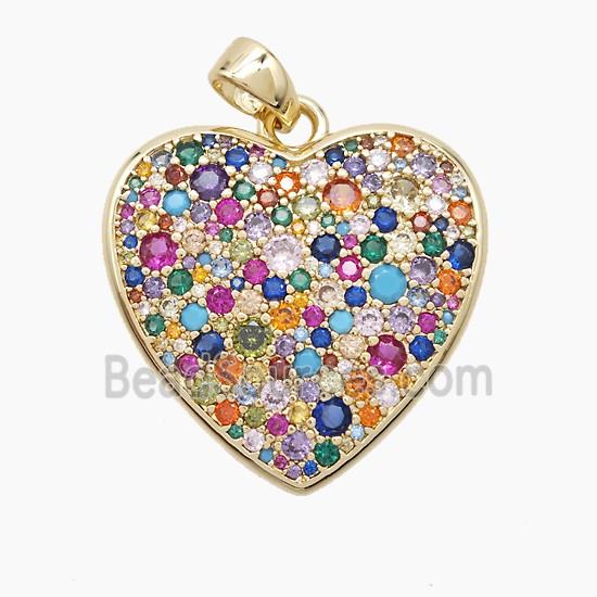 Copper Heart Pendant Pave Multicolor Zirconia Gold Plated