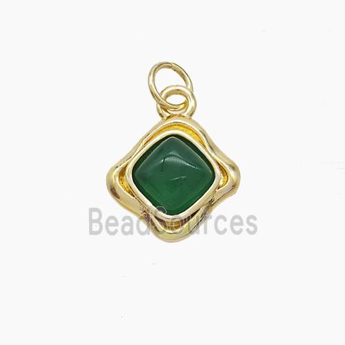 Copper Square Pendant Pave Cateye Gold Plated