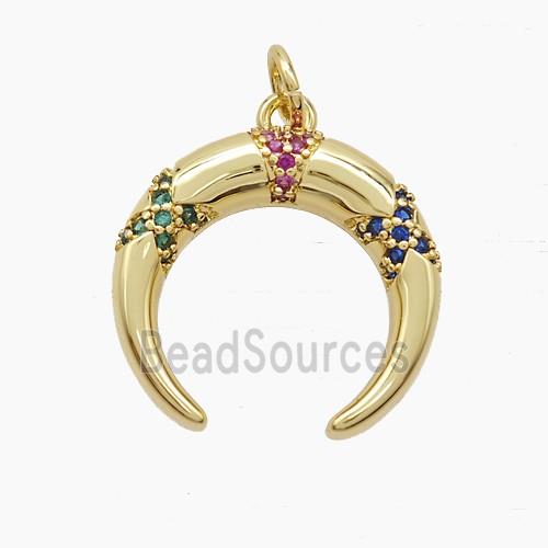 Copper Crescent Pendant Pave Zirconia Moon Gold Plated