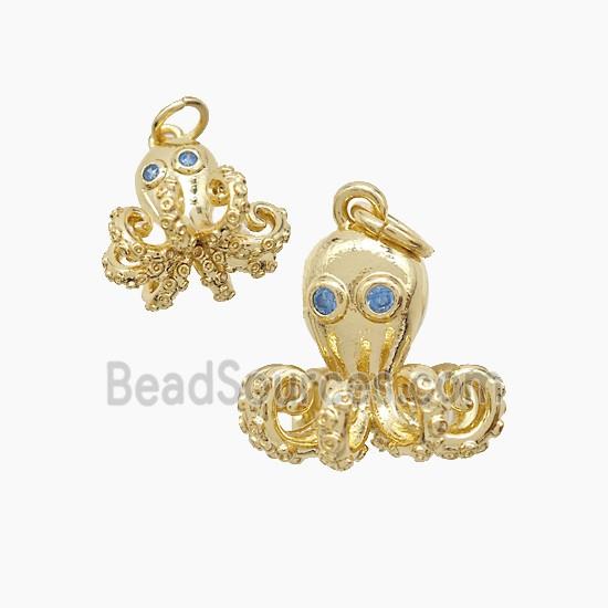 Copper Octopus Pendant Pave Zirconia Gold Plated
