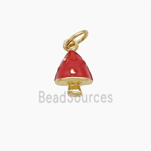 Copper Mushroom Pendant Red Enamel Gold Plated