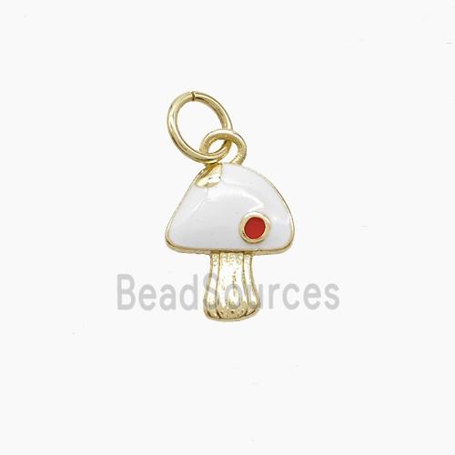 Copper Mushroom Pendant White Enamel Gold Plated