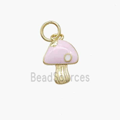 Copper Mushroom Pendant Pink Enamel Gold Plated