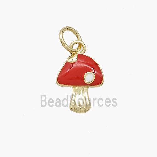 Copper Mushroom Pendant Red Enamel Gold Plated