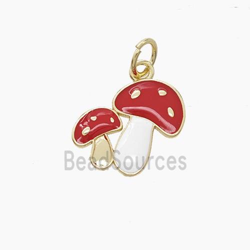 Copper Mushroom Pendant Red Enamel Gold Plated