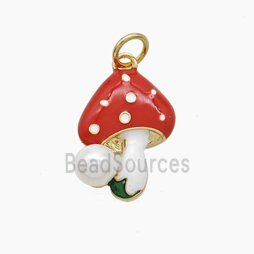 Copper Mushroom Pendant Red Enamel Gold Plated