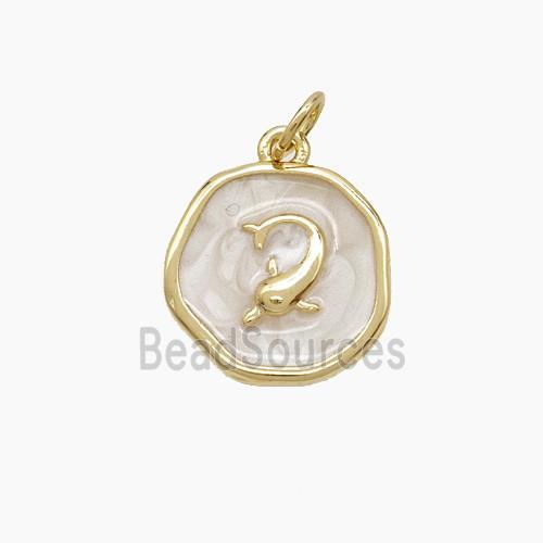 Copper Dolphin Pendant White Painted Gold Plated