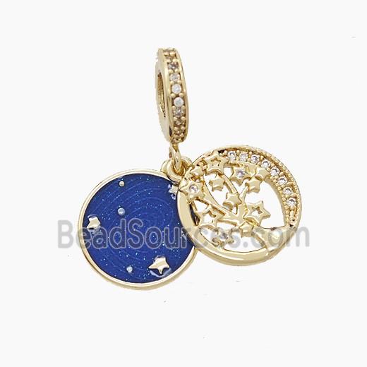 Copper Tree And Star Pendant Pave Zirconia Blue Painted Gold Plated