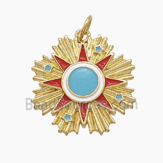 Copper Sun Pendant Enamel Gold Plated