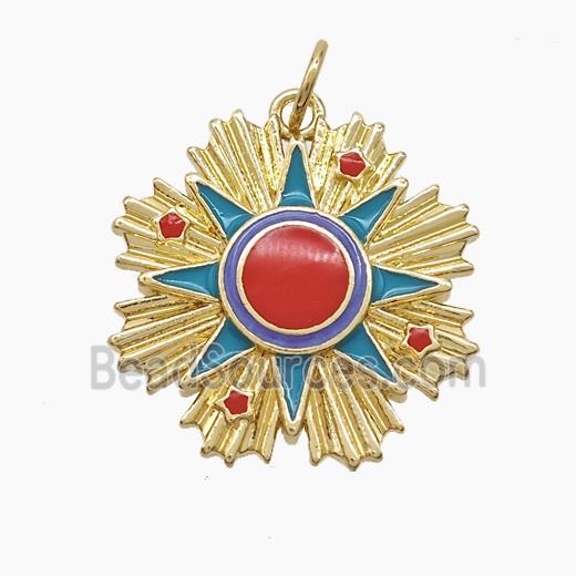 Copper Sun Pendant Enamel Gold Plated