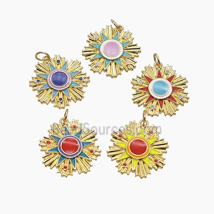 Copper Sun Pendant Enamel Gold Plated Mixed