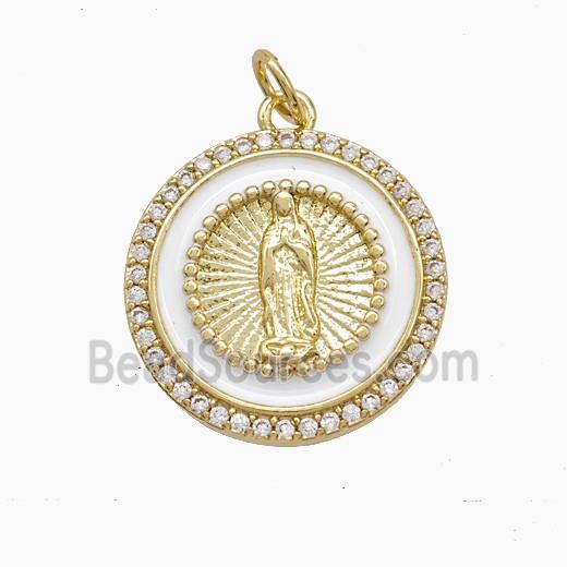 Copper Jesus Pendant Pave Zirconia White Enamel Gold Plated