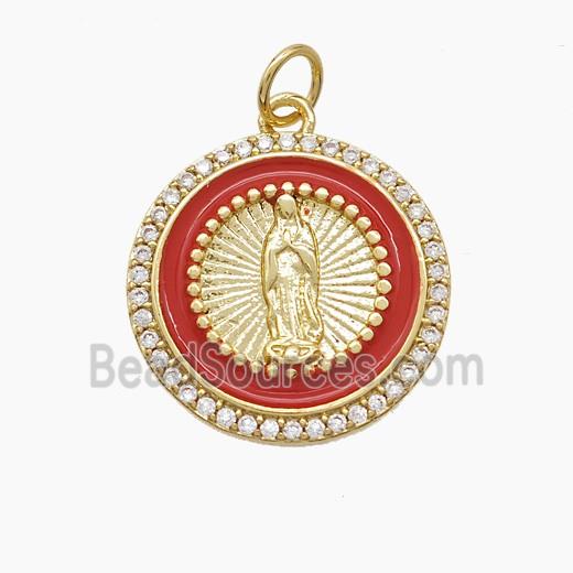 Copper Jesus Pendant Pave Zirconia Red Enamel Gold Plated