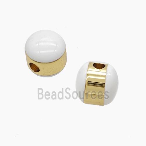 Copper Button Beads White Enamel Gold Plated