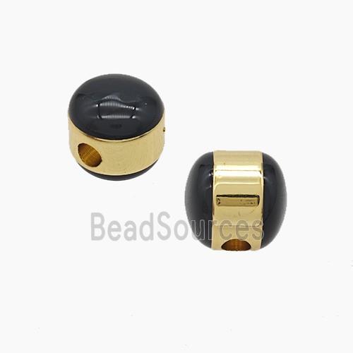 Copper Button Beads Black Enamel Gold Plated