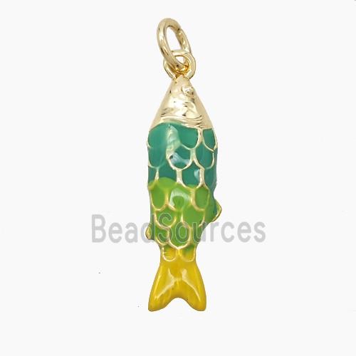 Copper Fish Pendant Green Yellow Enamel Gold Plated