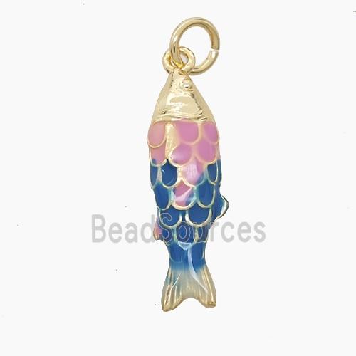 Copper Fish Pendant Pink Blue Enamel Gold Plated