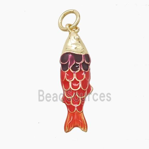 Copper Fish Pendant Red Enamel Gold Plated