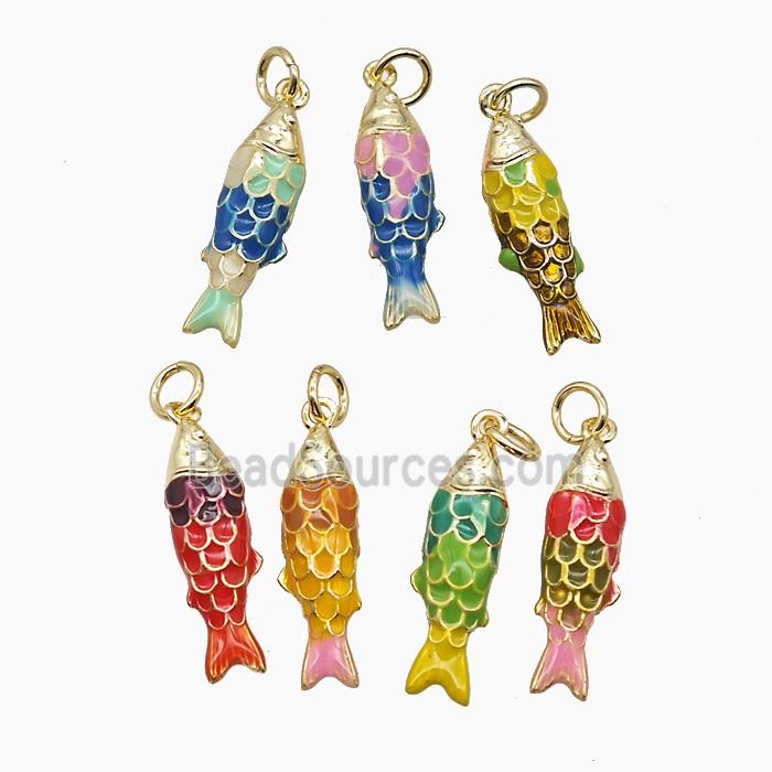 Copper Fish Pendant Enamel Gold Plated Mixed