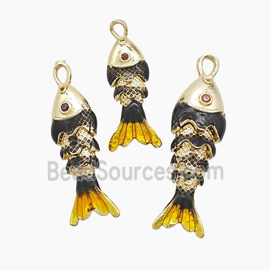 Copper Fish Pendant Black Enamel Gold Plated