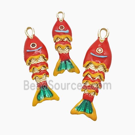 Copper Fish Pendant Red Enamel Gold Plated