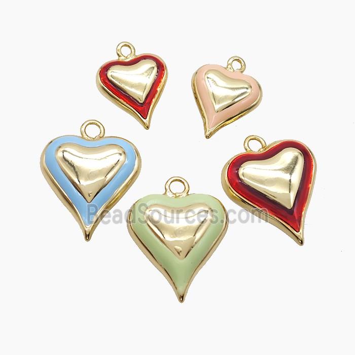 Copper Heart Pendant Enamel Gold Plated Mixed