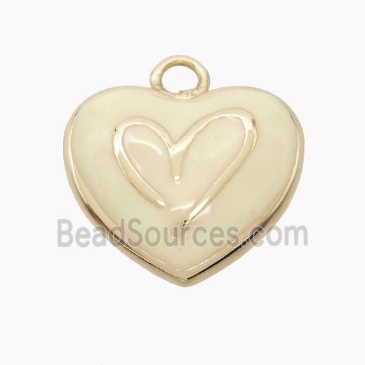 Copper Heart Pendant Beige Enamel Gold Plated