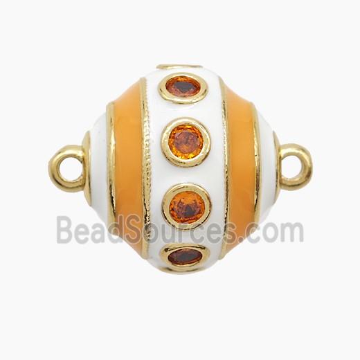 Copper Bicone Connector Pave Zirconia White Orange Enamel Gold Plated