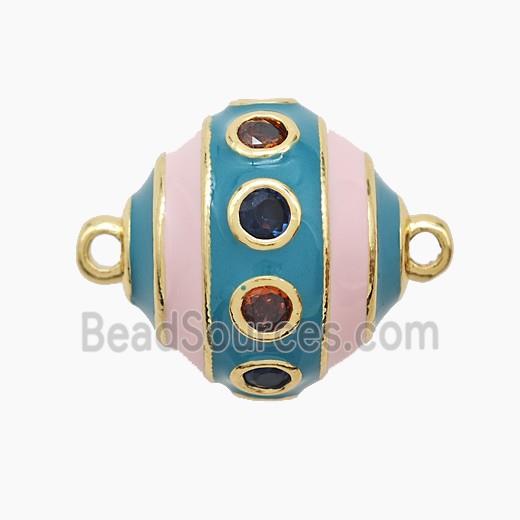 Copper Bicone Connector Pave Zirconia White Blue Enamel Gold Plated