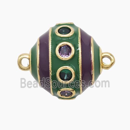 Copper Bicone Connector Pave Zirconia Green Enamel Gold Plated