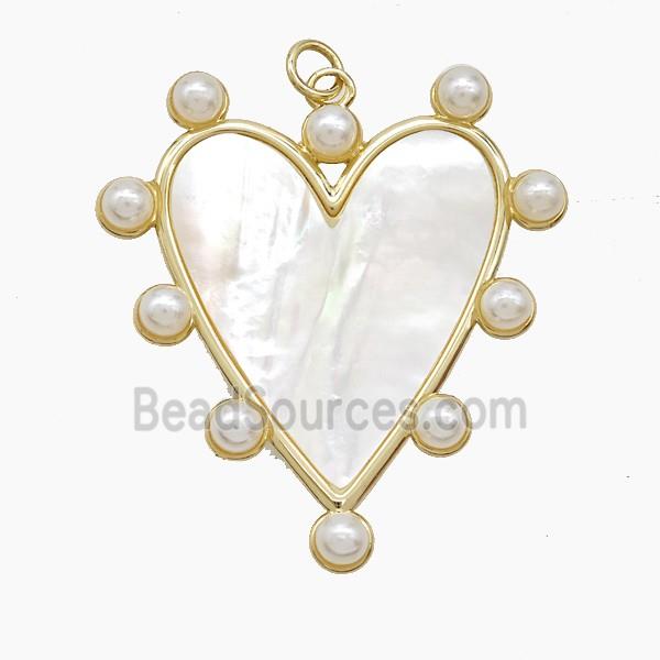 Copper Heart Pendant Pave Shell Resin Gold Plated