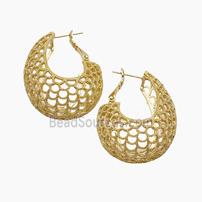 Copper Latchback Earrings Hollow Gold Plated