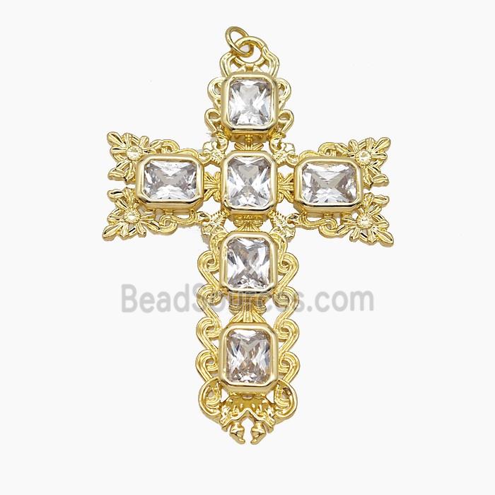 Copper Cross Pendant Pave Crystal Glass Gold Plated