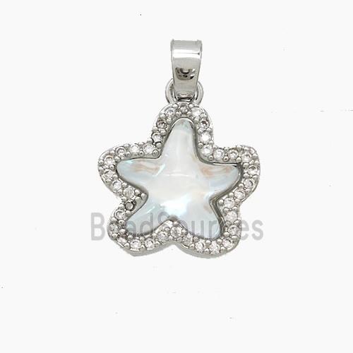 Copper Starfish Pendant Pave Zirconia Acrylic Platinum Plated