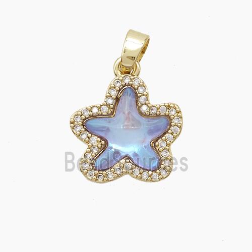 Copper Starfish Pendant Pave Zirconia Acrylic Gold Plated