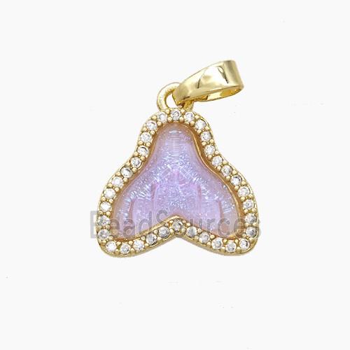Copper Shark-Tail Pendant Pave Zirconia Purple Acrylic Gold Plated