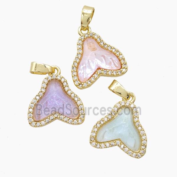 Copper Shark-Tail Pendant Pave Zirconia Acrylic Gold Plated Mixed