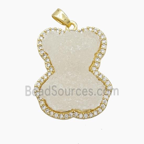 White Resin Bear Copper Pendant Pave Zirconia Gold Plated