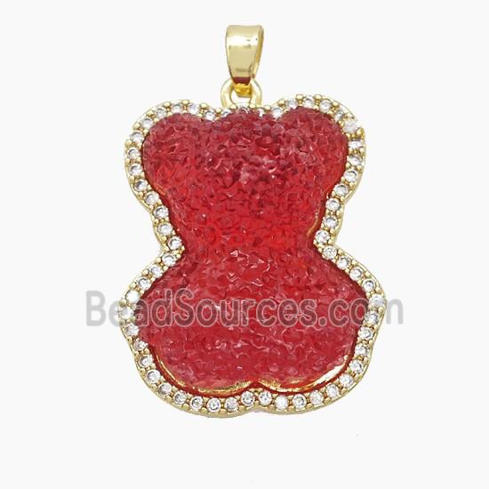 Red Resin Bear Copper Pendant Pave Zirconia Gold Plated