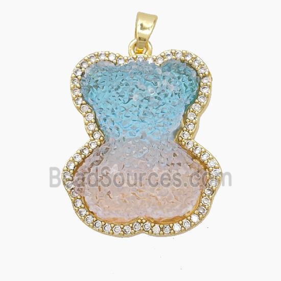 Dichromatic Resin Bear Copper Pendant Pave Zirconia Gold Plated