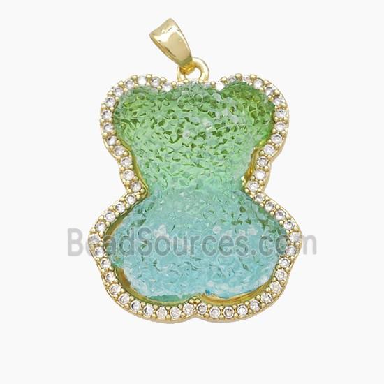 Dichromatic Resin Bear Copper Pendant Pave Zirconia Gold Plated