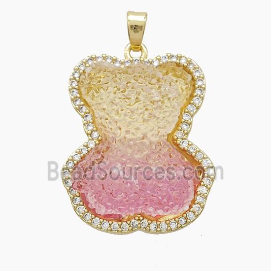 Dichromatic Resin Bear Copper Pendant Pave Zirconia Gold Plated